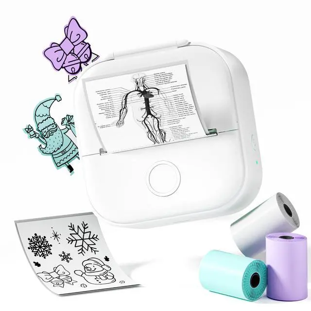 Alt view image 7 of 12 - T02 Sticker Printer- Mini Printer Sticker Maker, Print Pods Inkless Machine, Bluetooth Thermal Pocket Maker for Study Notes, Photos, DIY Printing, with 3 Rolls Paper, White