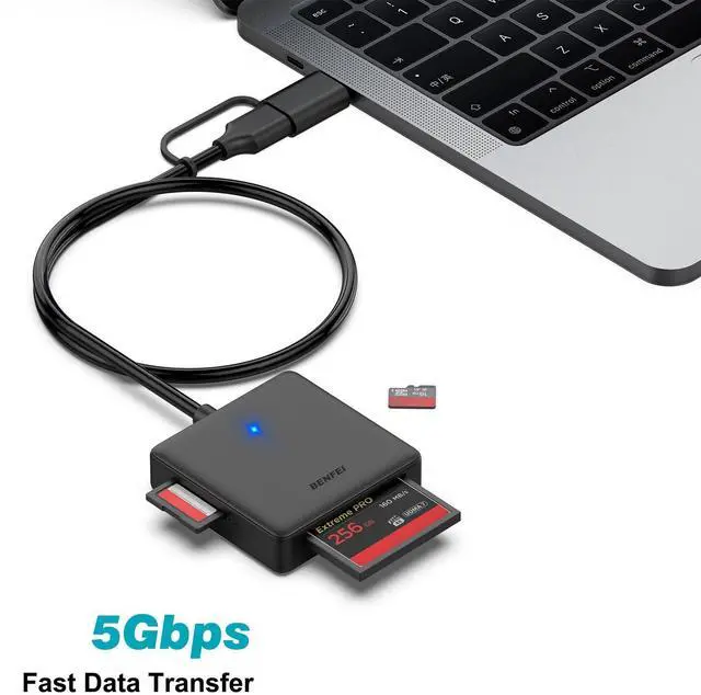 Alt view image 12 of 14 - Memory Card Reader, 4in1 USB 3.0 and USB-C to SD Micro SD MS CF Card Reader Adapter, 4 Cards Simultaneously Read and Write, Compatible with iPhone 15 Series, MacBook Pro/Air 2023, and More