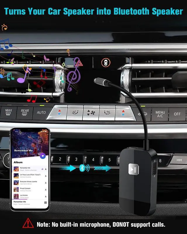 Alt view image 13 of 14 - Upgraded Bluetooth 5.4 Receiver for Speaker, Wireless Audio Adapter for Home Audio Car Stereo with 3.5mm RCA Jack, 20 Hours Playtime, Dual Connection to 2 Phones, Easy Control ON/Off Slider