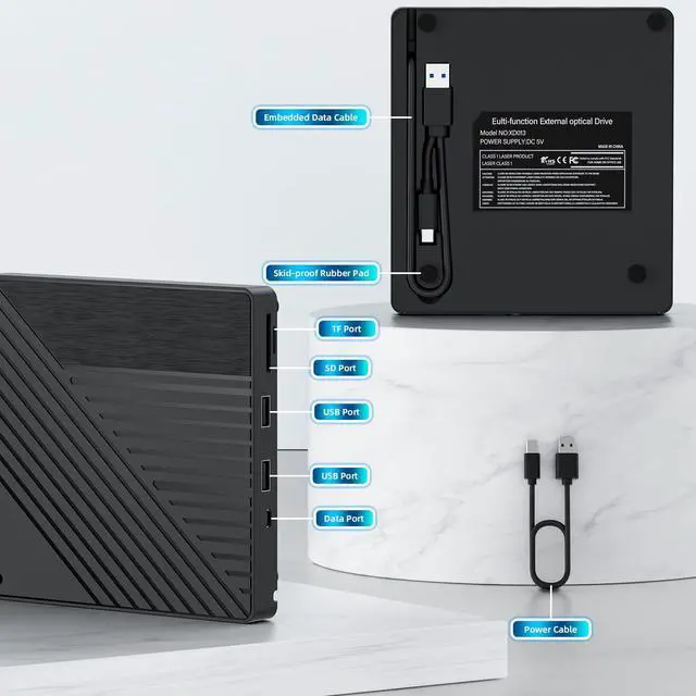Alt view image 13 of 14 - Ultra-Portable 5-in-1 External Blu-ray Drive: USB 3.0 & USB-C DVD/CD Burner, BD Reader No BD Burning with Dual USB-A Ports & SD/TF Readers Seamless Laptop/PC Compatibility for Windows, Mac, Linux