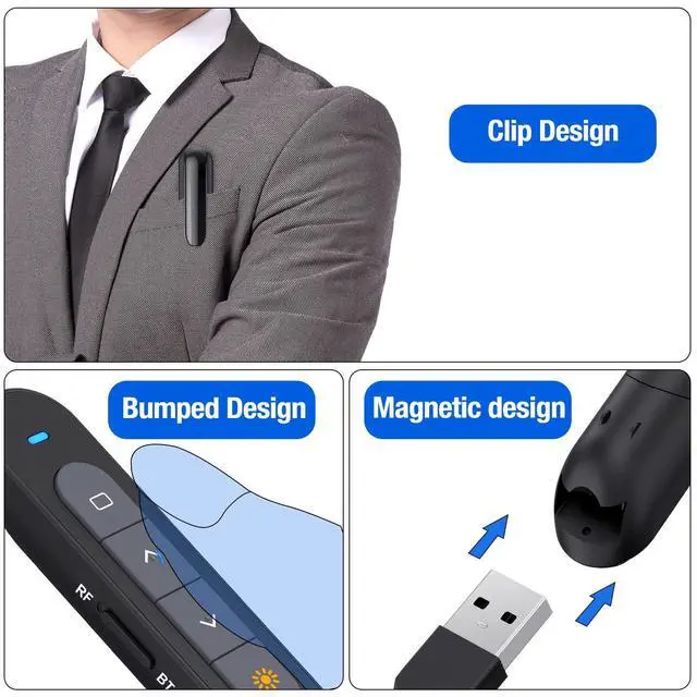 Alt view image 13 of 14 - Presentation Clicker Compatible with Bluetooth and RF 2.4GHz Dual Modes Red Light, Wireless Presenter Remote Control for Powerpoint Presentations Pointer Slide Clicker for Mac Computer Powered by AAA