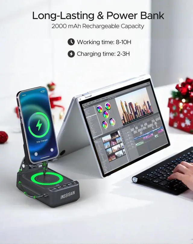 Alt view image 10 of 14 - Gifts for Him Dad Men Mother's&Father's Day, Birthday Ideas for Men Women, Cell Phone Stand with Wireless Bluetooth Speaker with Wireless Induction Audio & Colorful Led Light