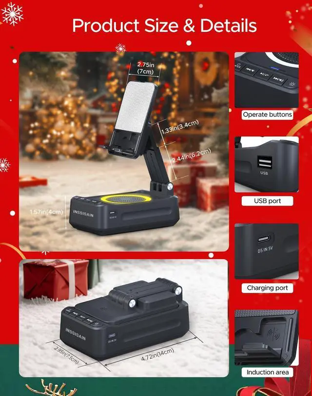 Alt view image 12 of 14 - Gifts for Him Dad Men Mother's&Father's Day, Birthday Ideas for Men Women, Cell Phone Stand with Wireless Bluetooth Speaker with Wireless Induction Audio & Colorful Led Light