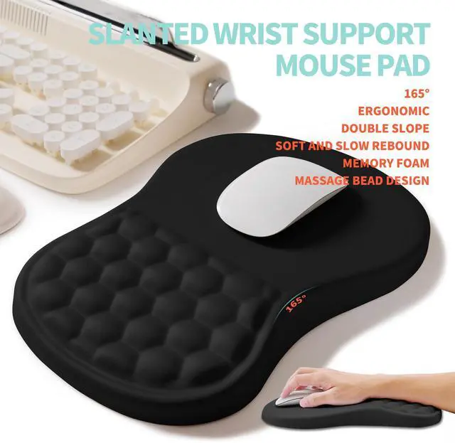 Alt view image 9 of 12 - 2-in-1 Ergonomic Set, Wave Rise Keyboard Wrist Rest and Massage Bulge Slope Mouse Pad Wrist Support, Cushion Memory Foam Integrated to Relieve Wrist Pain, Black