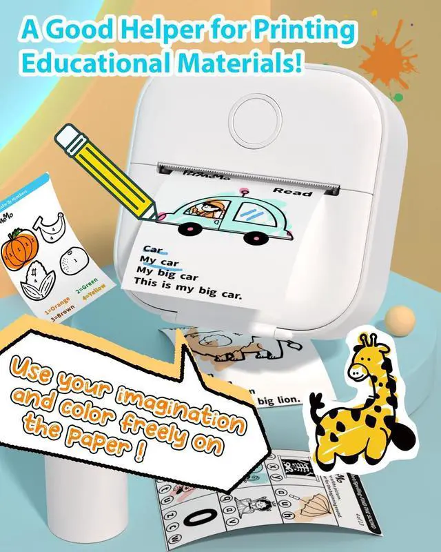 Alt view image 11 of 12 - T02 Sticker Printer- Mini Printer Sticker Maker, Print Pods Inkless Machine, Bluetooth Thermal Pocket Maker for Study Notes, Photos, DIY Printing, with 3 Rolls Paper, White