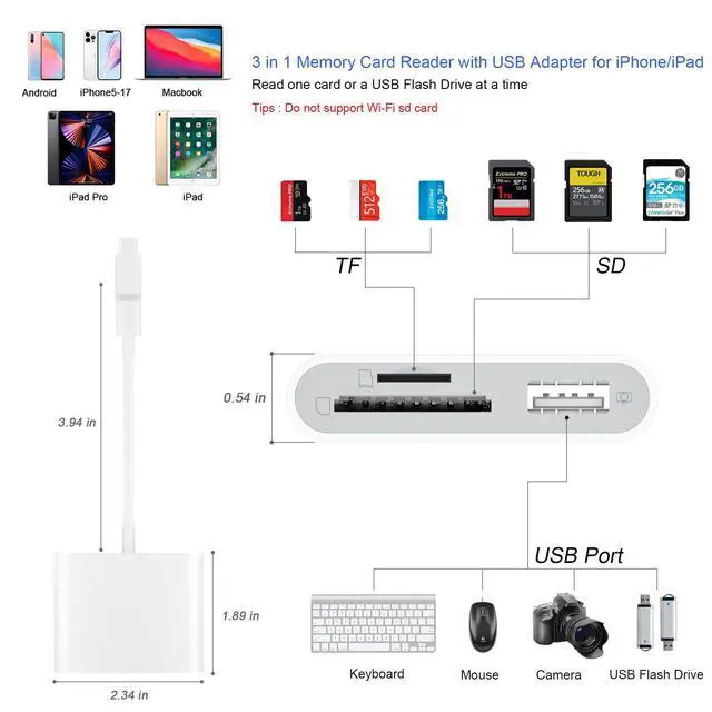 Alt view image 9 of 14 - SD Card Reader for iPhone, Memory Card Reader with USB Camera Adapter Plug and Play Trail Game Camera Viewer Supports SD and TF Card MicroSD Card Adapter for iPad No App Required