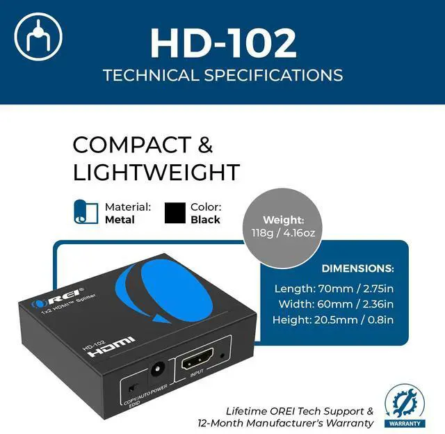 Alt view image 12 of 14 - HDMI Splitter 1 in 2 Out - For TV Mirror Only - Not for Multi Monitors, No HDCP bypass, USB Powered, No Adapter Included,1080P@60Hz & 4K@30Hz Resolutions HDMI Splitter (HD-102)