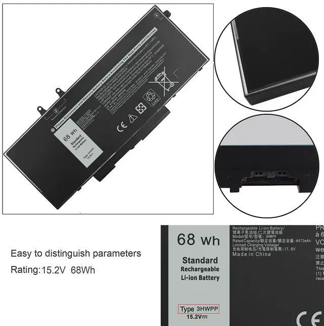 Alt view image 10 of 12 - 68Wh 3HWPP Battery Replacement for Latitude 5410 5510 5501 5401 5411 5511,Inspiron 7706 2-in-1, Inspiron 17 7500 7506 2-in-1Black,03HWPP 10X1J N2NLL 1VY7F 451-BCMN 15.2V