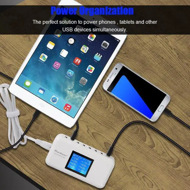 Alt view image 11 of 14 - 60W/12A 8-Port Desktop Charging Station Multiple USB, Multi Port Travel Fast Wall Charger Hub with LCD for Smart Phones, Tablet and More (White)