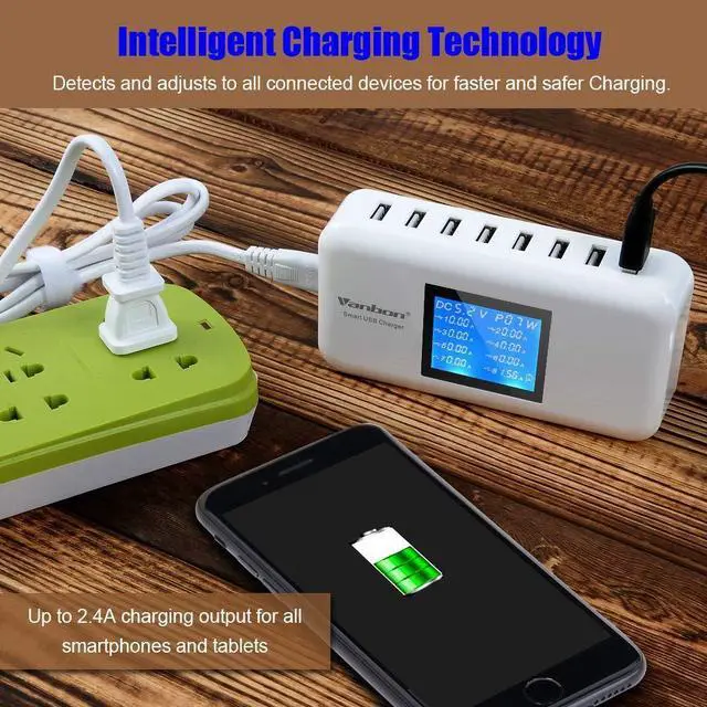Alt view image 9 of 14 - 60W/12A 8-Port Desktop Charging Station Multiple USB, Multi Port Travel Fast Wall Charger Hub with LCD for Smart Phones, Tablet and More (White)