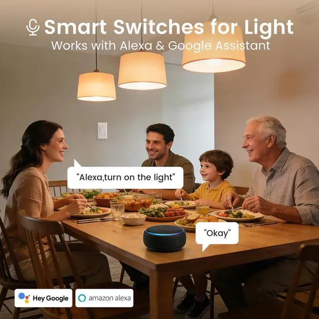 Alt view image 8 of 10 - Switches for Lights, WiFi Smart Light Switch Works with Alexa and Google Home, Neutral Wire Required, 2.4Ghz WiFi Light Switch with APP Control, Single Pole Smart Switch, 3