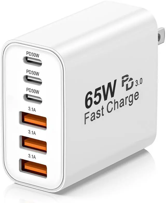 Alt view image 8 of 11 - USB C Charger Block,65W 6-Port USBC Charging Block,Wall Charger iPhone Charger Fast Charging,Multiport Type C PD+QC Power Plug for All iPhone 17 16 15 iPad Samsung S23 S24 iWatch Pixel Series (White)