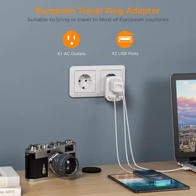 Alt view image 9 of 12 - European Travel Plug Adapter, Europe Power Adaptor with 2 USB Ports, International Type C Outlet Charger to Most of EU Iceland Spain Italy France Germany (Not a Voltage Converter)