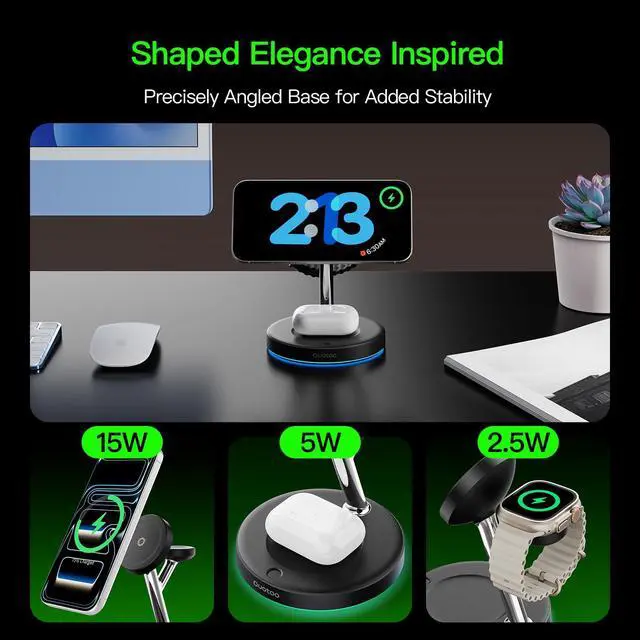 Alt view image 14 of 14 - New 3 in 1 Charging Station for Apple Compatible with Magsafe Charger Stand for iPhone 17 16 15 14 13 12 Wireless Charging Station for AirPods Wireless Charger for iWatch Series