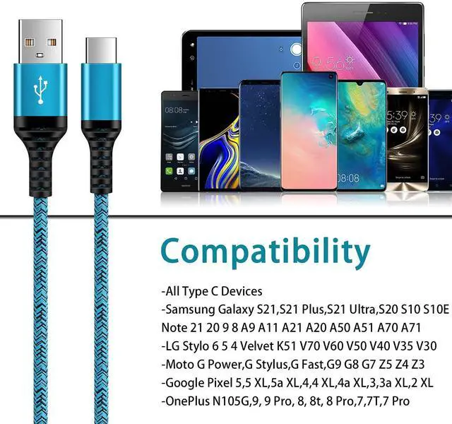 Alt view image 14 of 14 - C Charger Cord Fast Charging USB Type C Cable Android Charger Cables 6FT 2Pack for Samsung Galaxy S26 S25 S24 S23 S22 S21 S20 Ultra S20+ Note 20 10 S10 S9 Plus A12 A11 A52 Google Pixel 6 5 4 4a 3a XL
