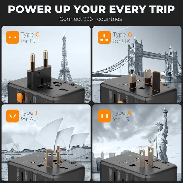 Alt view image 8 of 12 - Universal Travel Adapter, 35W International Plug Adaptor with 3 USB C and 2 USB A Charging Ports, Worldwide Power Outlet for US to European EU UK AUS Ireland(Type C/G/A/I)