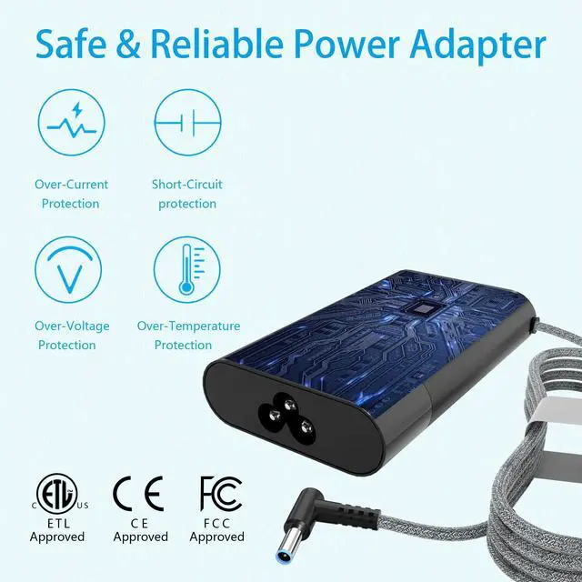 Alt view image 10 of 11 - Slim 65W Laptop Charger for HP Envy x360,Spectre x360 13-4193nr 15-ap001nx 15t-ap000,ProBook x 360 11 450 650 640 G1 G2 G3 G4 G5 G6 G7,EliteBook Pavilion Stream Blue Tip Power Supply Cord