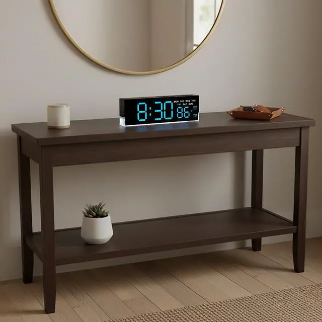 Alt view image 12 of 14 - 7 Inch Modern LED Digital Alarm Clock with Dual Alarms & Soft Bottom LightDisplays Time, Date, Day, Temperature3-Level Auto/Manual Brightness, DST, USB or Battery Powered Desk Clock,Blue