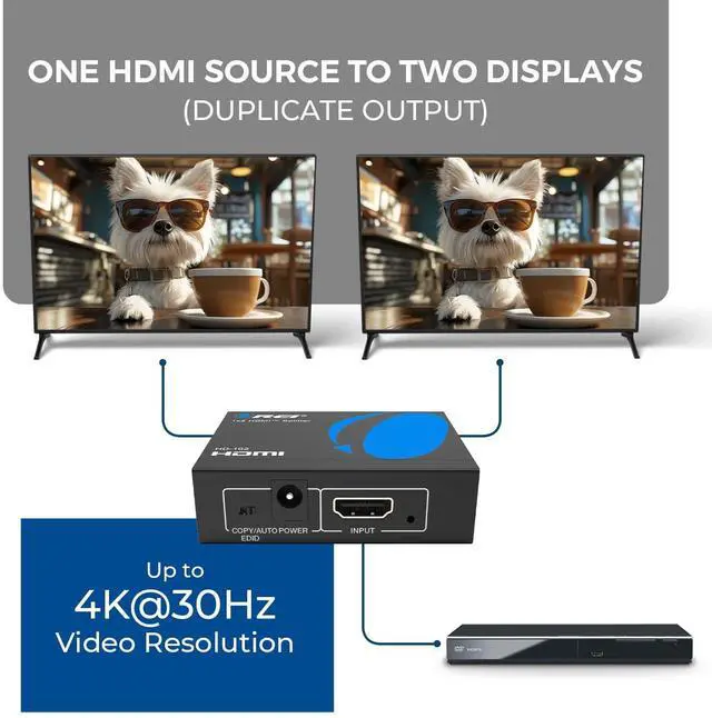 Alt view image 11 of 14 - HDMI Splitter 1 in 2 Out - For TV Mirror Only - Not for Multi Monitors, No HDCP bypass, USB Powered, No Adapter Included,1080P@60Hz & 4K@30Hz Resolutions HDMI Splitter (HD-102)