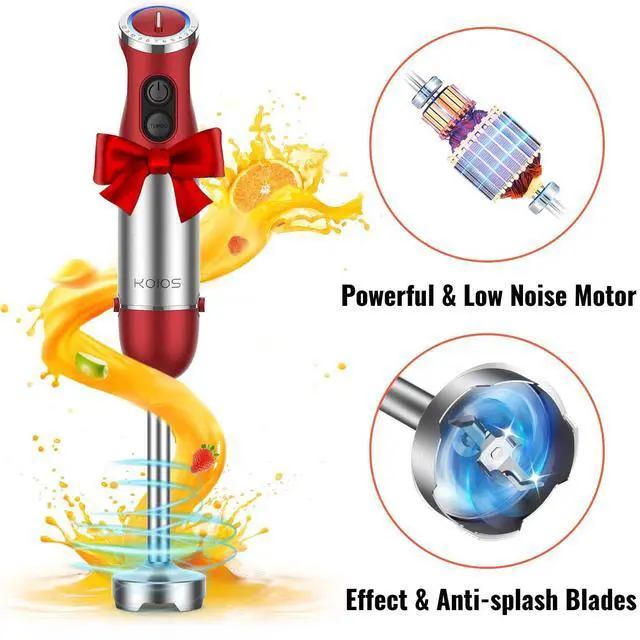 Alt view image 10 of 12 - 5-in-1 Hand Immersion Blender, 1000W 12 Speed Handheld Blender Stick with Copper Motor Stainless Steel Blade, 600ml Mixing Beaker,500ml Food Processor, Whisk, Milk Frother, Non-BPA, Red