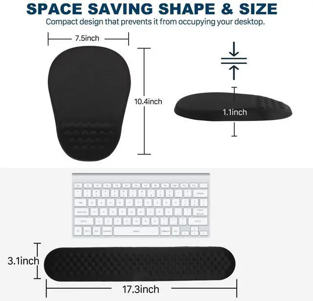 Alt view image 11 of 12 - Ergonomic Mouse Pad and Keyboard Wrist Rest with Massage Design, Space-Saving Mouse Pad Wrist Support, Memory Foam Wrist Rest with Non-Slip PU Base for Computer Desk, Black