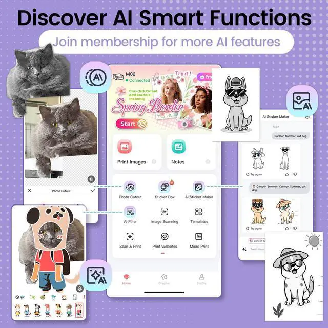 Alt view image 8 of 10 - Mini Sticker Printer- Mini Printer Sticker Maker Machine M02, Print Pods Suitable for Creative DIY, Diaries, Photos, Study Notes, Portable Thermal Inkless Label Maker for Home/Travel, Purple
