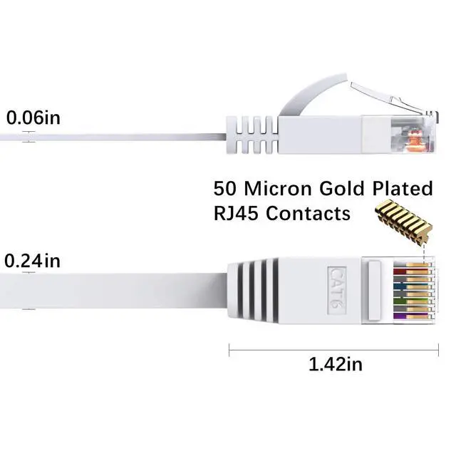 Alt view image 9 of 14 - Cat6 Ethernet Cable 100 FT White, Cat-6 Flat Internet LAN Network Ethernet Patch Cable Cord, Gigabit RJ45 Computer Wire with Clips - 100 Feet