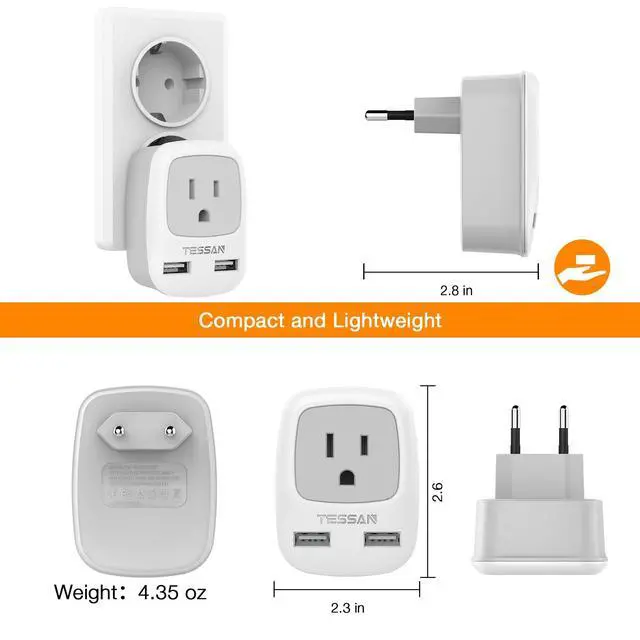 Alt view image 11 of 12 - European Travel Plug Adapter, Europe Power Adaptor with 2 USB Ports, International Type C Outlet Charger to Most of EU Iceland Spain Italy France Germany (Not a Voltage Converter)