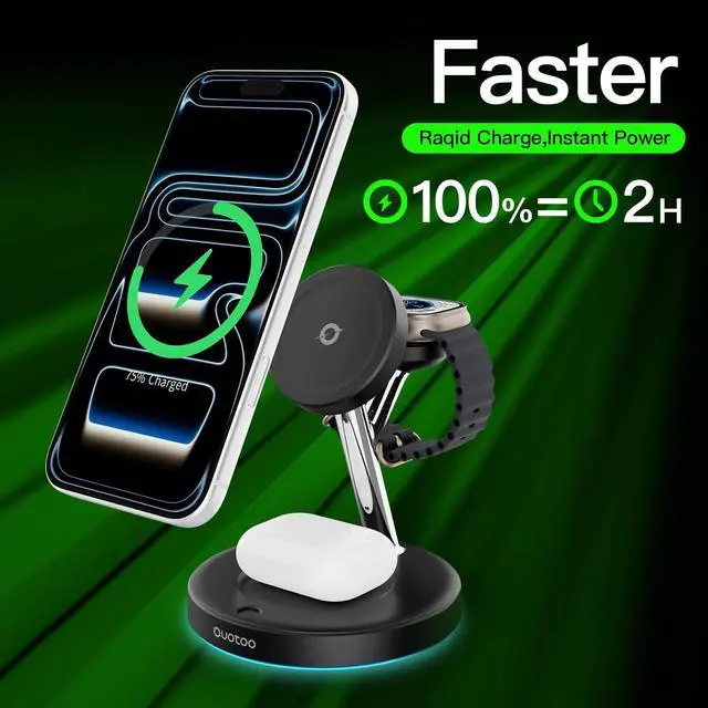 Alt view image 9 of 14 - New 3 in 1 Charging Station for Apple Compatible with Magsafe Charger Stand for iPhone 17 16 15 14 13 12 Wireless Charging Station for AirPods Wireless Charger for iWatch Series