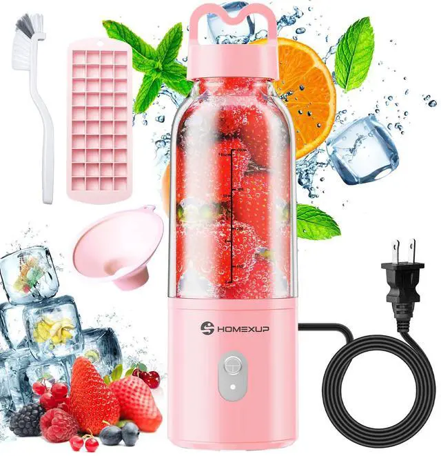 Alt view image 7 of 12 - Portable Personal Blender 17 OZ/500 ML Juicer, 175W Personal Size Blender, Ideal for Smoothies, Ice Blending, Juicing, and Food Processing, Compact, Convenient, and Versatile (Pink)