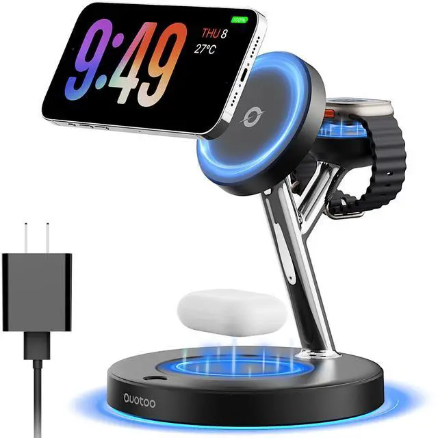 Alt view image 8 of 14 - New 3 in 1 Charging Station for Apple Compatible with Magsafe Charger Stand for iPhone 17 16 15 14 13 12 Wireless Charging Station for AirPods Wireless Charger for iWatch Series