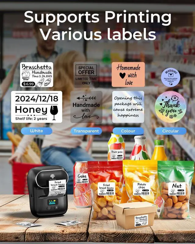 Alt view image 10 of 14 - Label Maker - M110 Address Label Printer Bluetooth Thermal Printer for Business, Office, School, Home-use, Barcode, Logo, Clothing Labels, with 3 Label Roll, Black