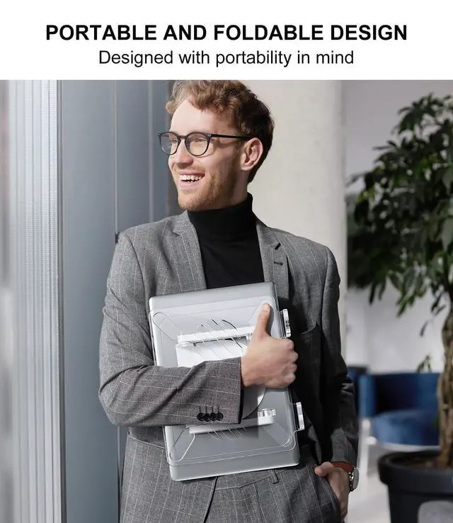Alt view image 12 of 14 - Acrylic Laptop Stand for Desk with 360 Rotating Base Ergonimic Foldable Clear Laptop Riser Compatible with MacBook Pro/Air Notebook up to 16 Inches, Ultra Thick Acrylic Transparent