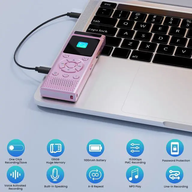 Alt view image 14 of 14 - 136GB Digital Voice Recorder with Playback,9000 Hours Audio Recording Device,Voice Activated Recorder with Noise Reduction,A-B Repeat,Mp3 Player & Password for Lectures Meeting/Classes/Interviews,Pink