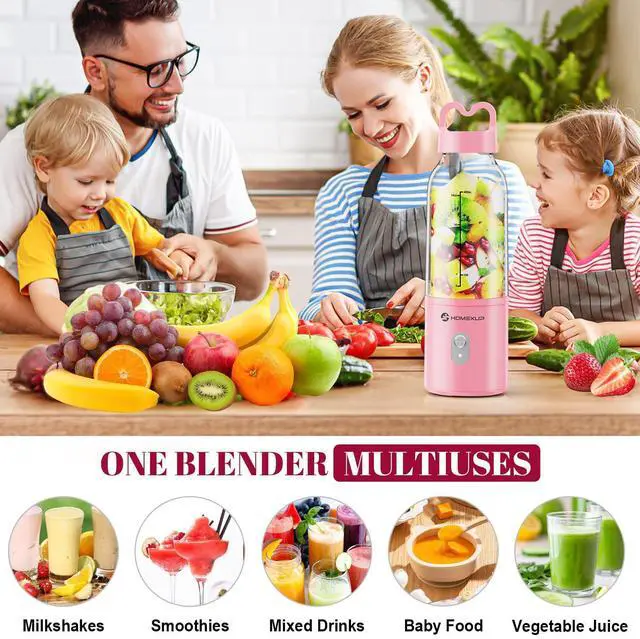 Alt view image 10 of 12 - Portable Personal Blender 17 OZ/500 ML Juicer, 175W Personal Size Blender, Ideal for Smoothies, Ice Blending, Juicing, and Food Processing, Compact, Convenient, and Versatile (Pink)