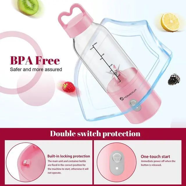 Alt view image 11 of 12 - Portable Personal Blender 17 OZ/500 ML Juicer, 175W Personal Size Blender, Ideal for Smoothies, Ice Blending, Juicing, and Food Processing, Compact, Convenient, and Versatile (Pink)