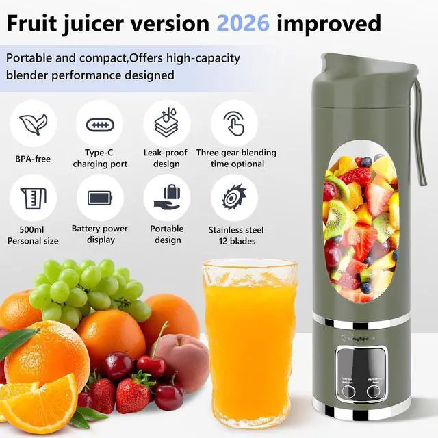 Alt view image 10 of 14 - Portable Blender Electric USB-C, 500ML Personal Juicer for Shakes and Smoothies, 12 Blades, 1500mAh Rechargeable, BPA Free, 18oz Small Blender with Leakproof Lid & Sip Spout, Mixing, Compact