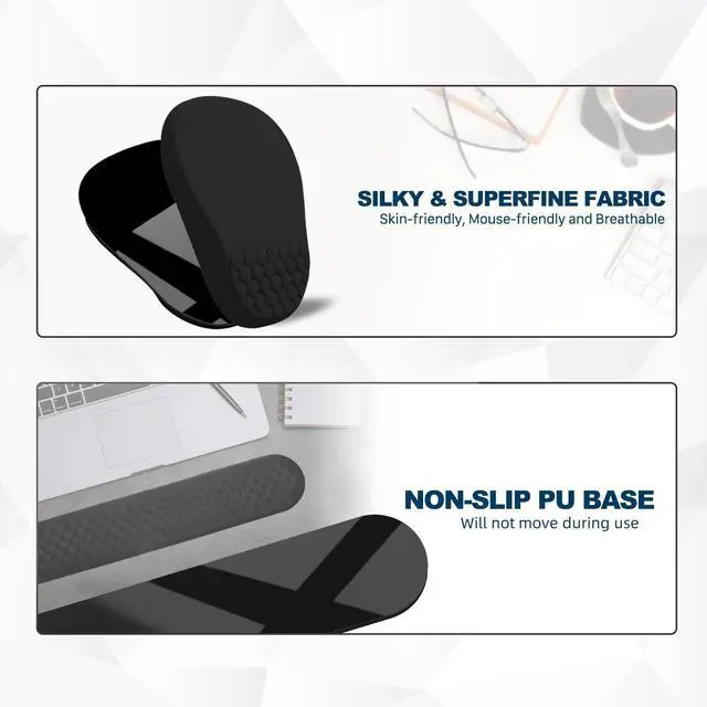 Alt view image 10 of 12 - Ergonomic Mouse Pad and Keyboard Wrist Rest with Massage Design, Space-Saving Mouse Pad Wrist Support, Memory Foam Wrist Rest with Non-Slip PU Base for Computer Desk, Black