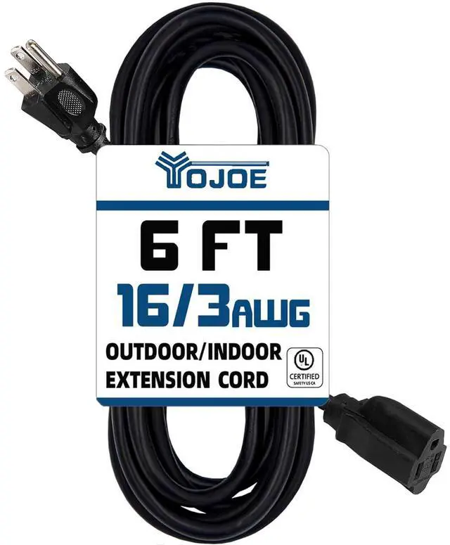 Alt view image 8 of 14 - Indoor Outdoor Extension Cord, 3 Prong 13A Weatherproof Power Cord, 16 Gauge Heavy Duty 6 ft Black Extension Cord for Garage, Garden and Home, 16/3 SJTW UL Listed