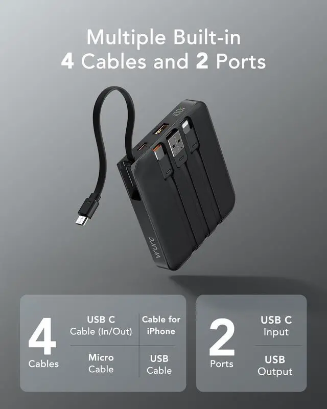 Alt view image 9 of 14 - Portable Charger with Built-in Cable, 10000mAh 22.5W Fast Charging USB C Battery Pack, Cell Phone Power Bank for iPhone 17 16 15 Series Android Tablet (Black)