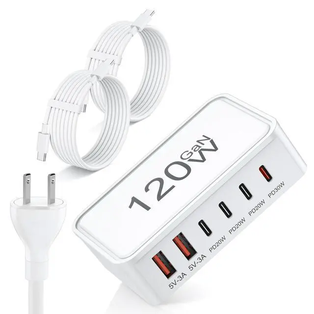 Alt view image 8 of 14 - USB C Charger Block, 120W GaN 6-Port Charging Station, 30W Fixed PD Port Type C Charger Fast Charging for iPhone 17/16/15/14, iPad, Galaxy, Pixel, Power Adapter Hub for Travel Home Office