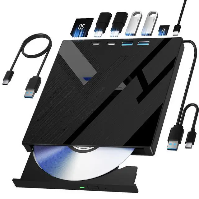 Alt view image 8 of 12 - 7 in 1 External CD/DVD Drive for Laptop, Portable DVD Player for Laptop with SD/TF Port, External DVD Drive with USB 3.0/Type C, CD Drive USB for PC Windows Linux