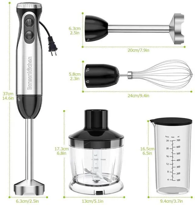 Alt view image 14 of 14 - Immersion Blender Handheld with Food Processor, 20 Speeds Hand Blender with Turbo Mode, Stainless Steel Blade, Egg Whisk, Beaker & Chopper Bowl, Hand Mixer for Smoothie, Soup, Baby Food