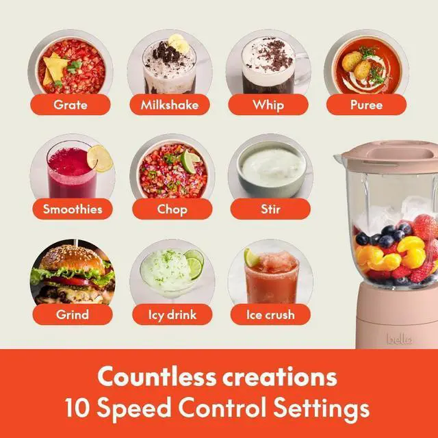 Alt view image 11 of 14 - 10 Speed Countertop Blender, Juicer & Smoothie Maker, Fits-anywhere Kitchenware, Slim Flip & Store Design, Dishwasher Safe 48oz Capacity Pitcher & Lid, Stainless Steel Blade, 450 Watt, Blossom
