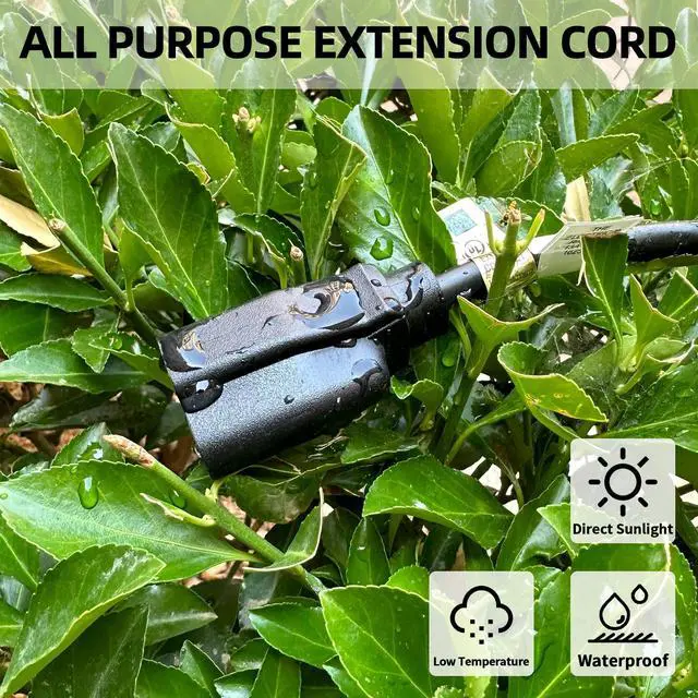 Alt view image 10 of 14 - Indoor Outdoor Extension Cord, 3 Prong 13A Weatherproof Power Cord, 16 Gauge Heavy Duty 6 ft Black Extension Cord for Garage, Garden and Home, 16/3 SJTW UL Listed