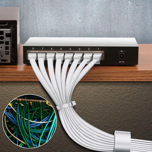 Alt view image 14 of 14 - Cat6 Ethernet Cable 100 FT White, Cat-6 Flat Internet LAN Network Ethernet Patch Cable Cord, Gigabit RJ45 Computer Wire with Clips - 100 Feet