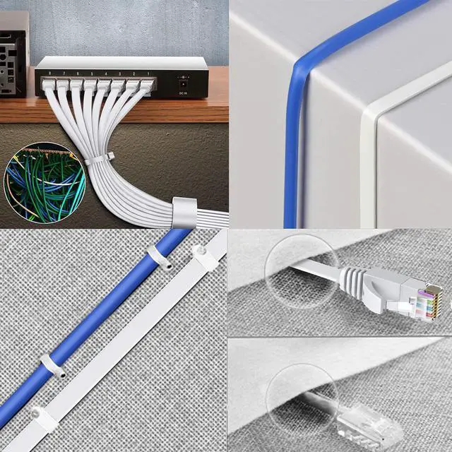 Alt view image 12 of 14 - Cat6 Ethernet Cable 100 FT White, Cat-6 Flat Internet LAN Network Ethernet Patch Cable Cord, Gigabit RJ45 Computer Wire with Clips - 100 Feet