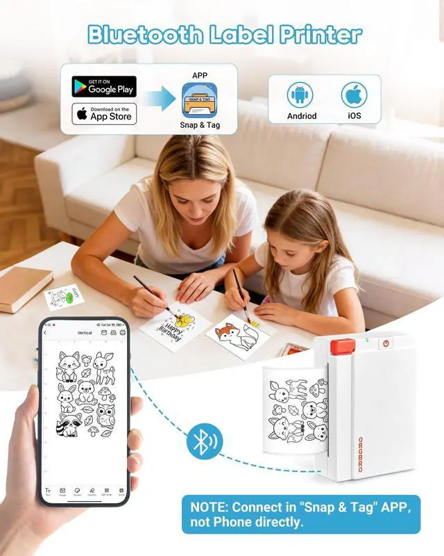 Alt view image 9 of 14 - Sticker Printer Machine, X3 Mini Printer Print Pods Portable Thermal Inkless Sticker Maker, 2-3 Inch 300 DPI Bluetooth Pocket Printers for Smartphones, Notes, Journal, Photos, DIY, Kids Gift