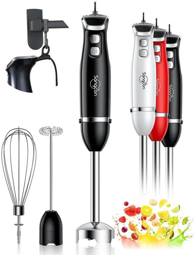 Alt view image 8 of 14 - Immersion Blender Handheld, 3-in-1 Hand Blender Electric, 400W Handheld Licuadora de mano, Stainless Steel Blade Stick Mixer with Whisk, Milk Frother Attachments - Black