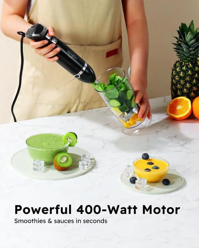 Alt view image 9 of 14 - Immersion Blender Handheld, 3-in-1 Hand Blender Electric, 400W Handheld Licuadora de mano, Stainless Steel Blade Stick Mixer with Whisk, Milk Frother Attachments - Black